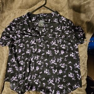 Torrid Black Blouse with Purple Floral Design